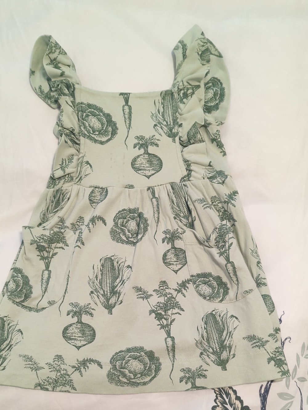 Kate Quinn Garden Green Botanical Print Ruffled Sundress2-3t